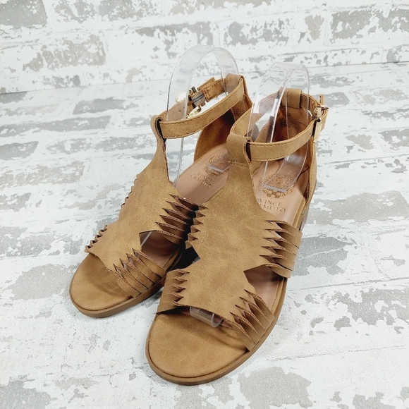 Vince Camuto Tan Faux Leather Block Heel Ankle Strap Sandals E538 - Picture 2 of 12